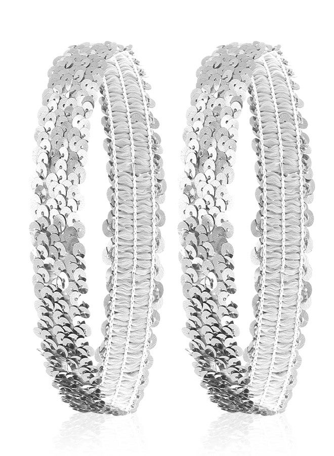Exclaith 2Pcs Silver Sequins Headband for Women, Elastic Glow Stretch Sparkle Glitter Fashion Adjustable Hair Band Accessories 80s 90s Vintage for Disco Party Club Concert Women - Image 1